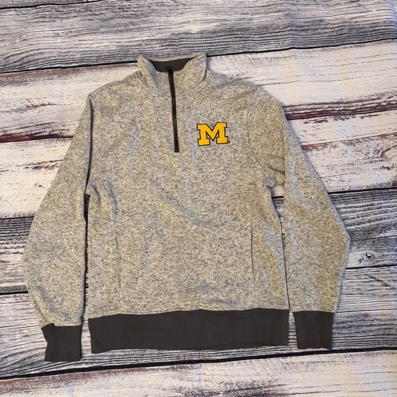 University of Michigan OTS Quarter Zip Pullover Gray Fleece Size Medium - Picture 1 of 7